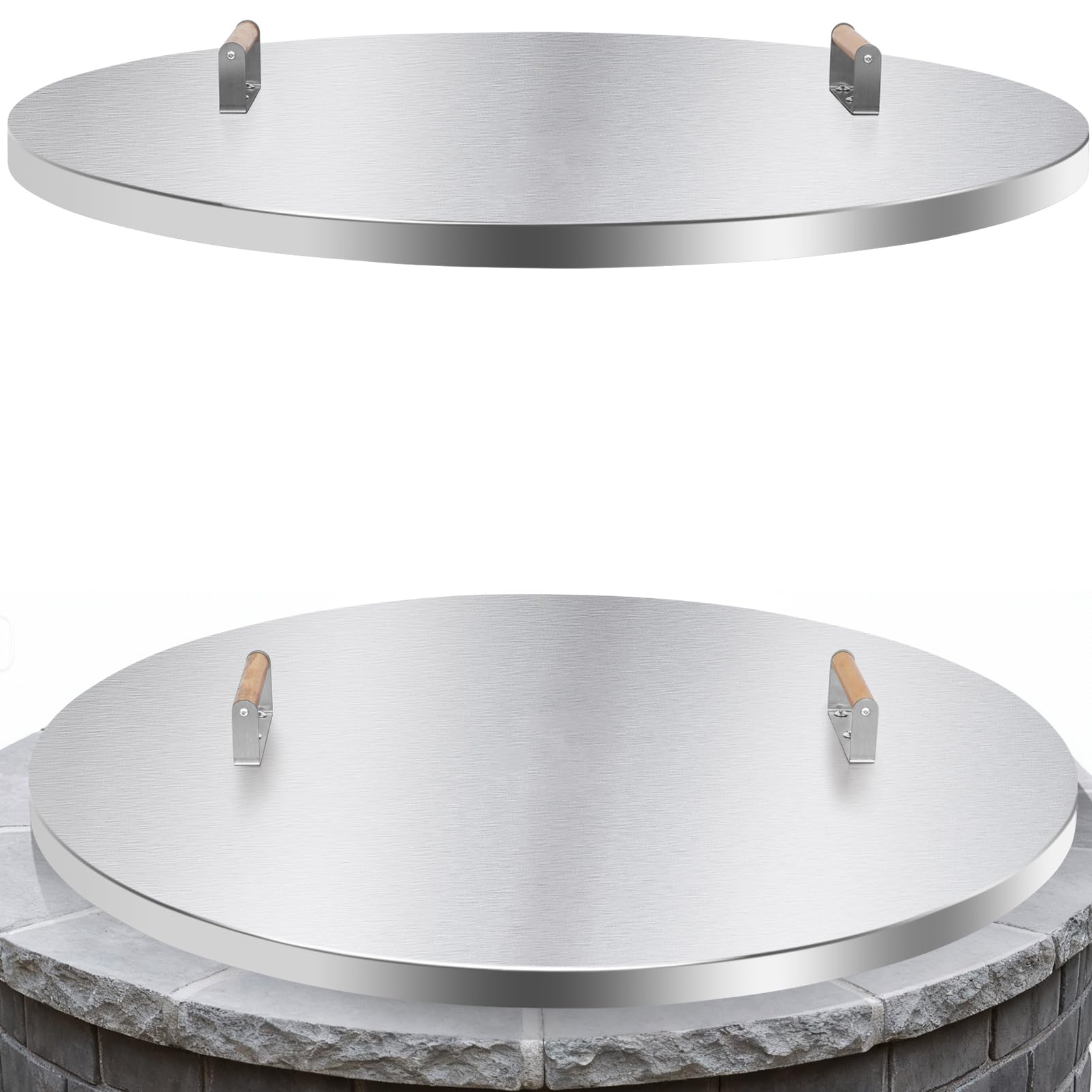 Fire Pit Lid Round - 38" Stainless Steel Rust Resistant Firepit Cover or Table with 2 Wooden Handles for Patio Fire Pit, Weatherproof for All Seasons, Fits Fire Pits Up to 36"-image-12