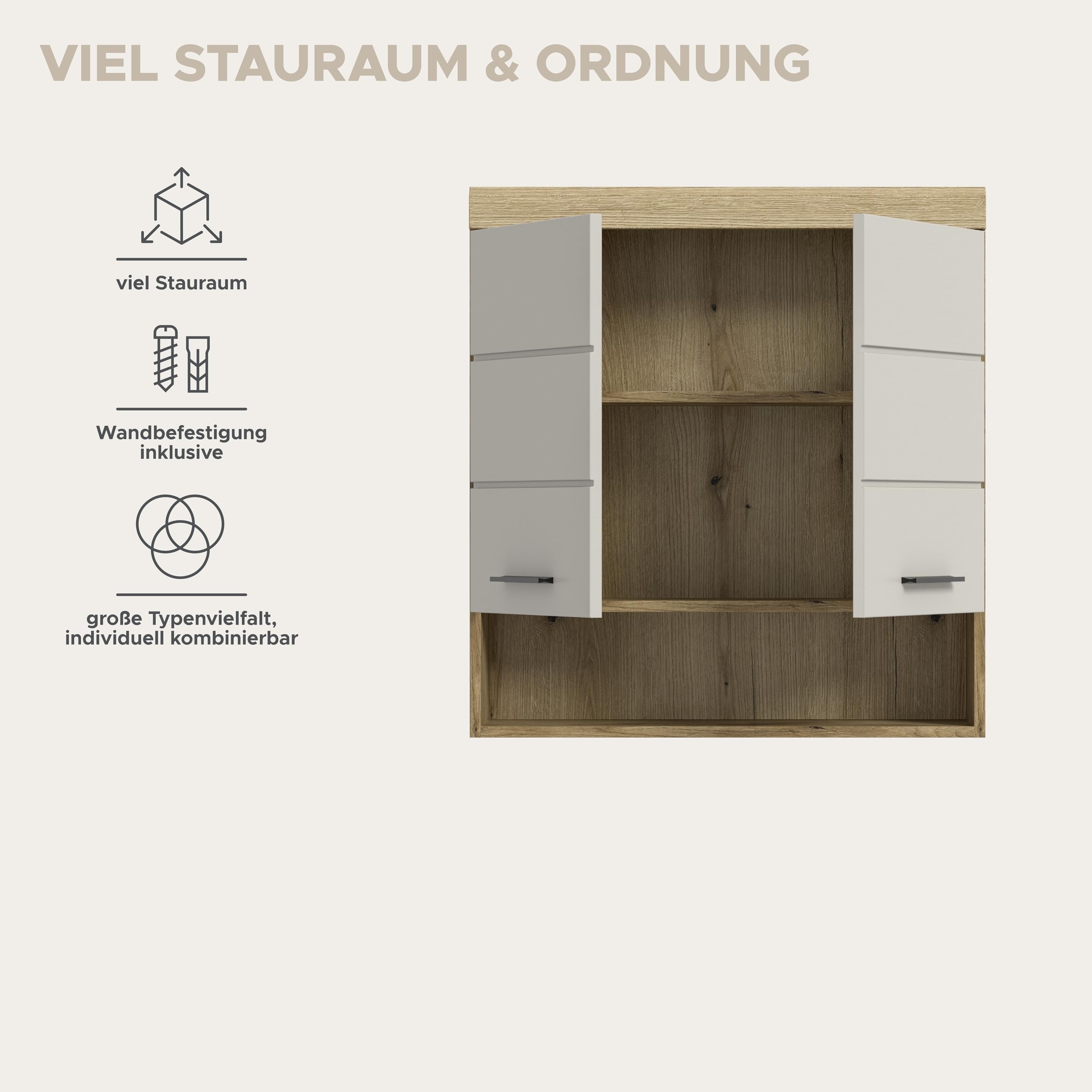 xonox.Home Armoire Suspendue Scout 74 x 79 x 24 cm en Imitation chêne évoak et Cachemire Mat – Armoire Murale Moderne pour Salle de Bain – Peu encombrante – Combinable de manière élégante et