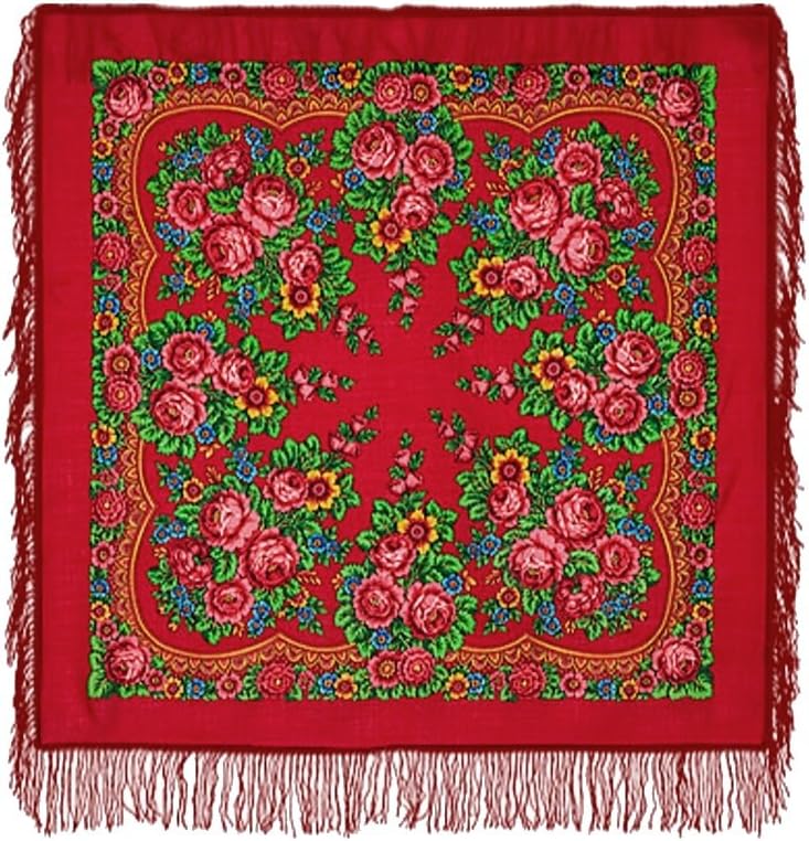 Authentic Russian Pavlovo Posad Shawl 100% wool with wool fringes.