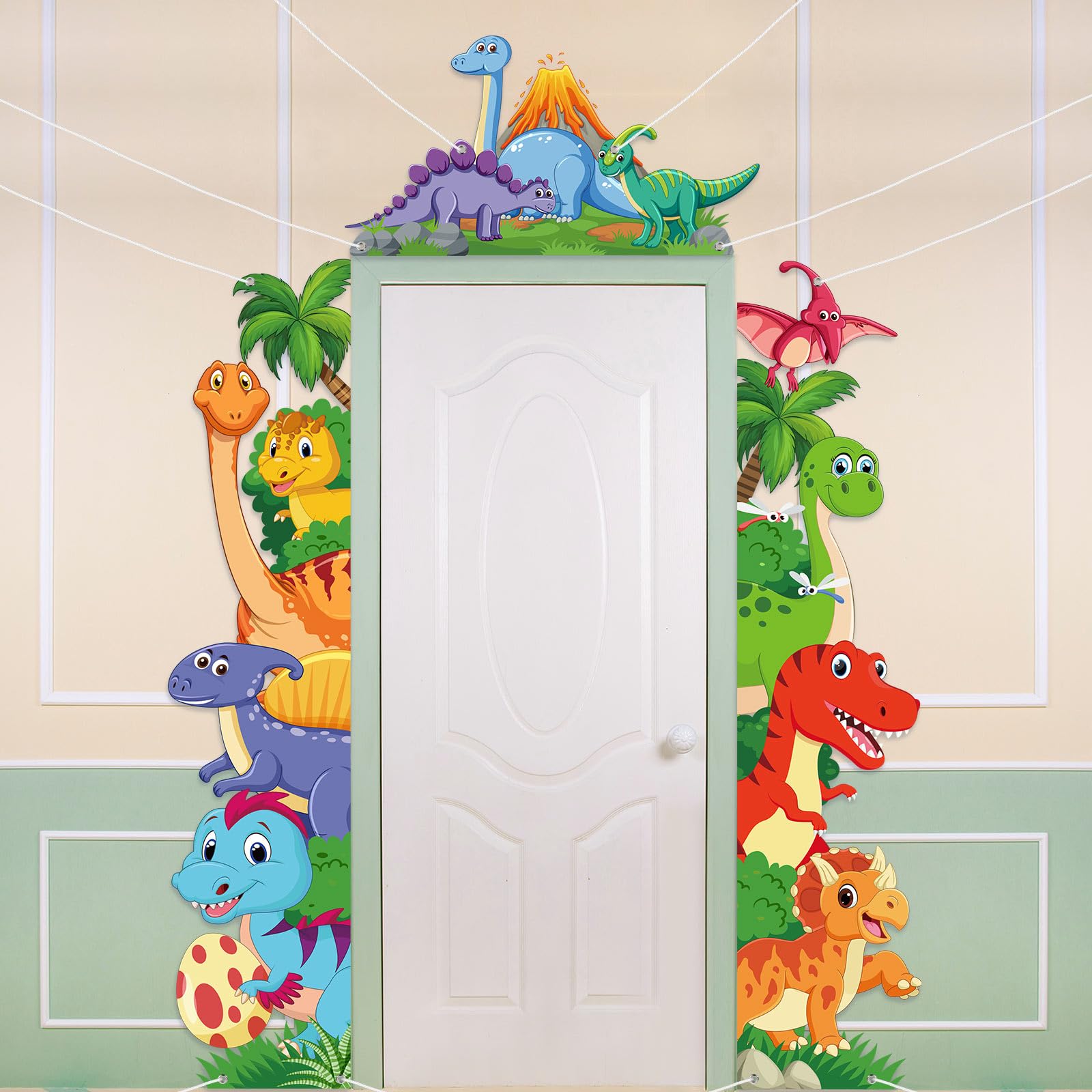 Namalu 3 Pcs Watercolor Dinosaur Door Banner Decorations Dino Birthday Themed Porch Sign Hanging Banners for Jungle Safari Photo Booth Props Front