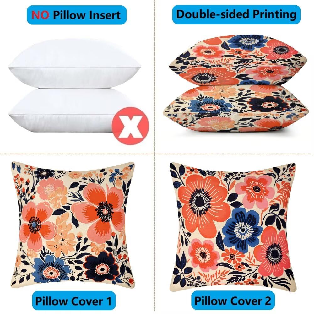 Federe Cuscini da Esterno Impermeabili 65x65 Primavera Copri Cuscini per Divano Fiori Federa Cuscino Moderno Decorativi Copricuscini per Divano Giardino Patio Soggiorno Copricuscino Set di 2 (IU53)