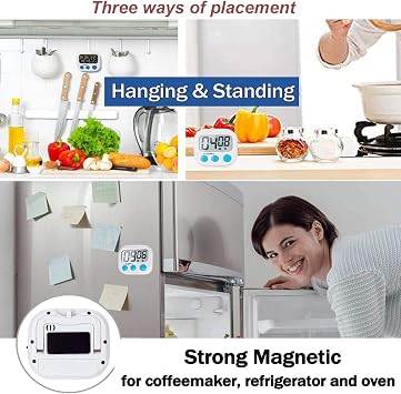 6 Pack Large Screen Digital Kitchen Timer, Magnetic Timer, Big Digits Loud Alarm, Count Up/Down, ON/Off Switch, Teachers, Classroom, Cooking, Baking