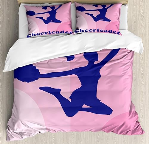 Miniatura 1 de Lunarable Juego de funda de edredón de animadora niña con cola de caballo y pompones que funcionan con caligrafía y movimientos seguros juego de