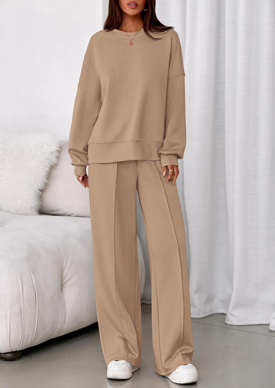 PRETTYGARDEN 2 Piece Sets For Women Fall Trendy Long Sleeve Sweatshirt Wide Leg Pants Loungewear Set Matching Sweatsuit