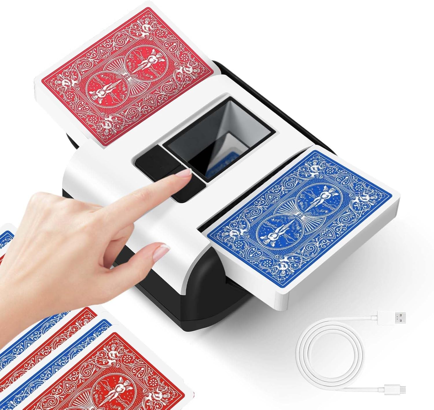 Automatic Card Shuffler with Auto & Manual Modes - Quiet, Rechargeable, and Portable Electric Card Shuffler for 1-2 Decks, Perfect for Poker, UNO, Blackjack, Skip-Bo, Phase 10, Home Game Night