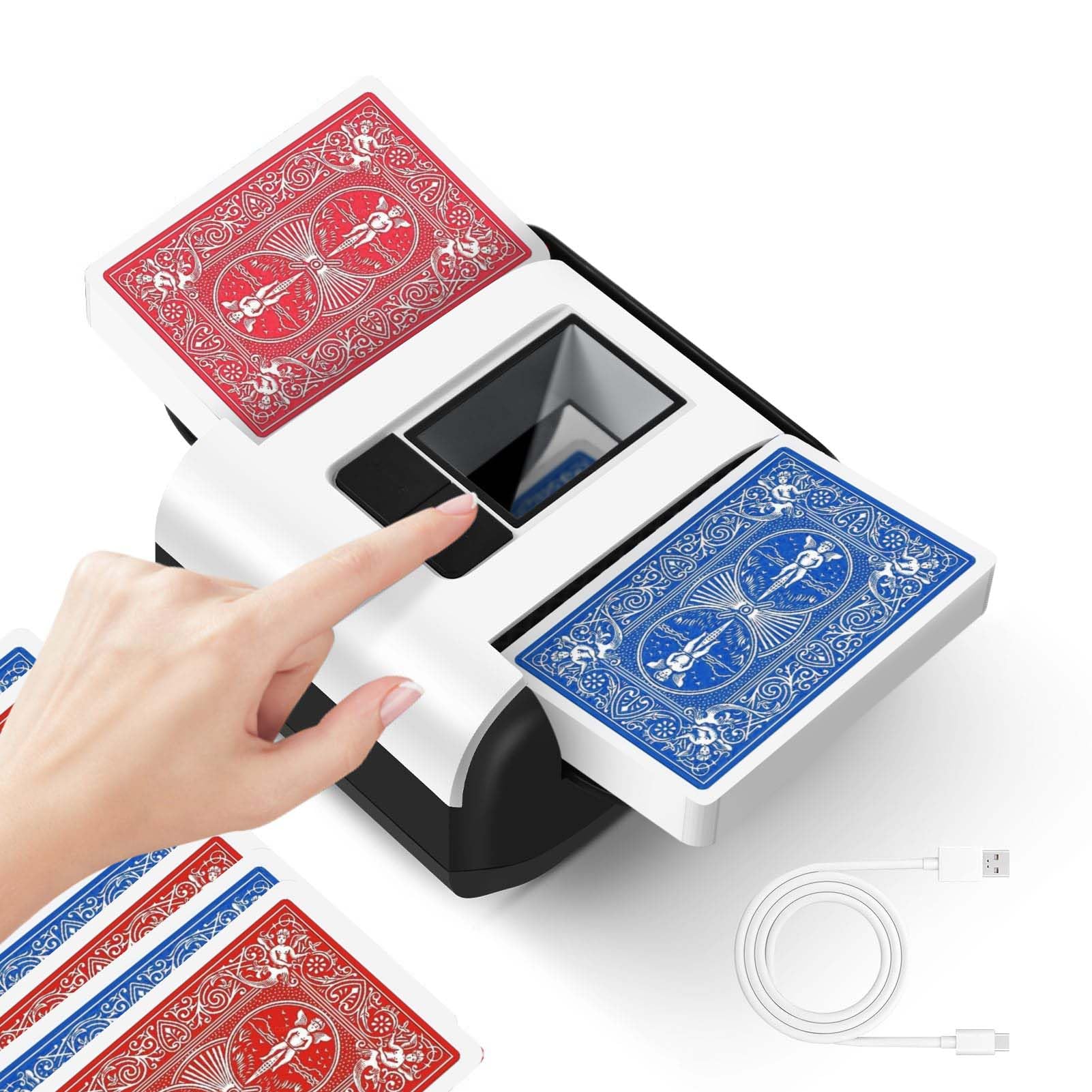 Mélangeur de cartes automatique avec modes automatique et manuel – Silencieux, rechargeable et portable pour 1 à 2 jeux | Parfait pour le poker, UNO, Blackjack, Skip-Bo, Phase 10, Soirée de jeu à
