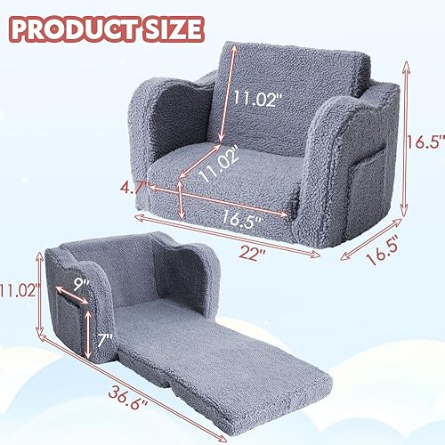 Miniatura 3 de Furnishh Sofá plegable para niños, silla suave y cómoda para niños y niñas, plegable plegable 2 en 1, sofá convertible para tumbona, cama extraíble