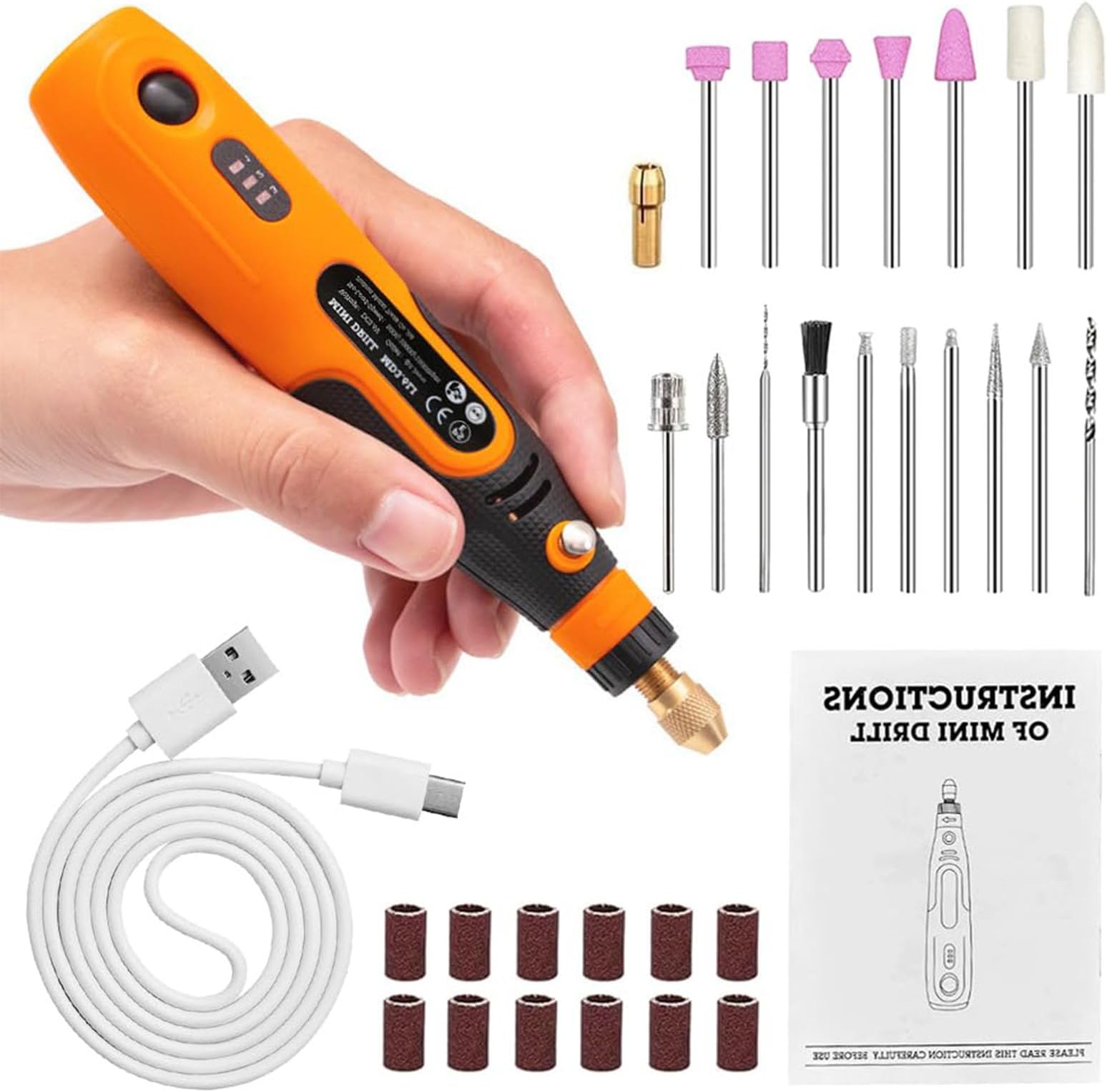 Cordless Drill Machine, 32Pcs Mini Kit, 3.6V USB Rechargeable 3 Speed Small Drill for Craft, Engraving/Polishing/Grinding/Cleaning (32Pcs Set)