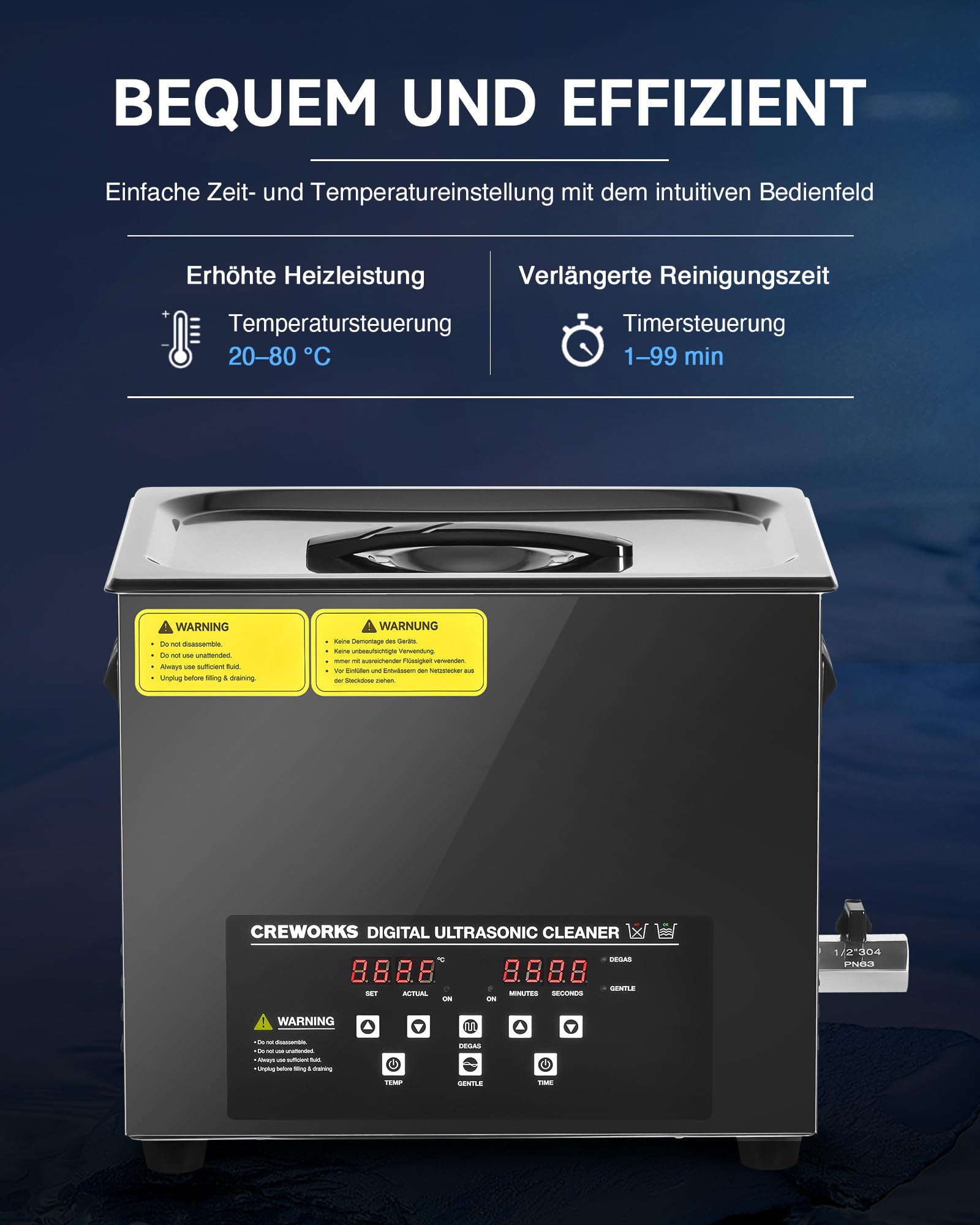 CREWORKS Lavatrice Ultrasuoni Digitale 10L 240W con Riscaldatore e Timer, Pulitore Ultrasuoni Professionale in Acciaio Inossidabile con 2 Modalità, Vasca Ultrasuoni per Ricambi Auto, Utensili