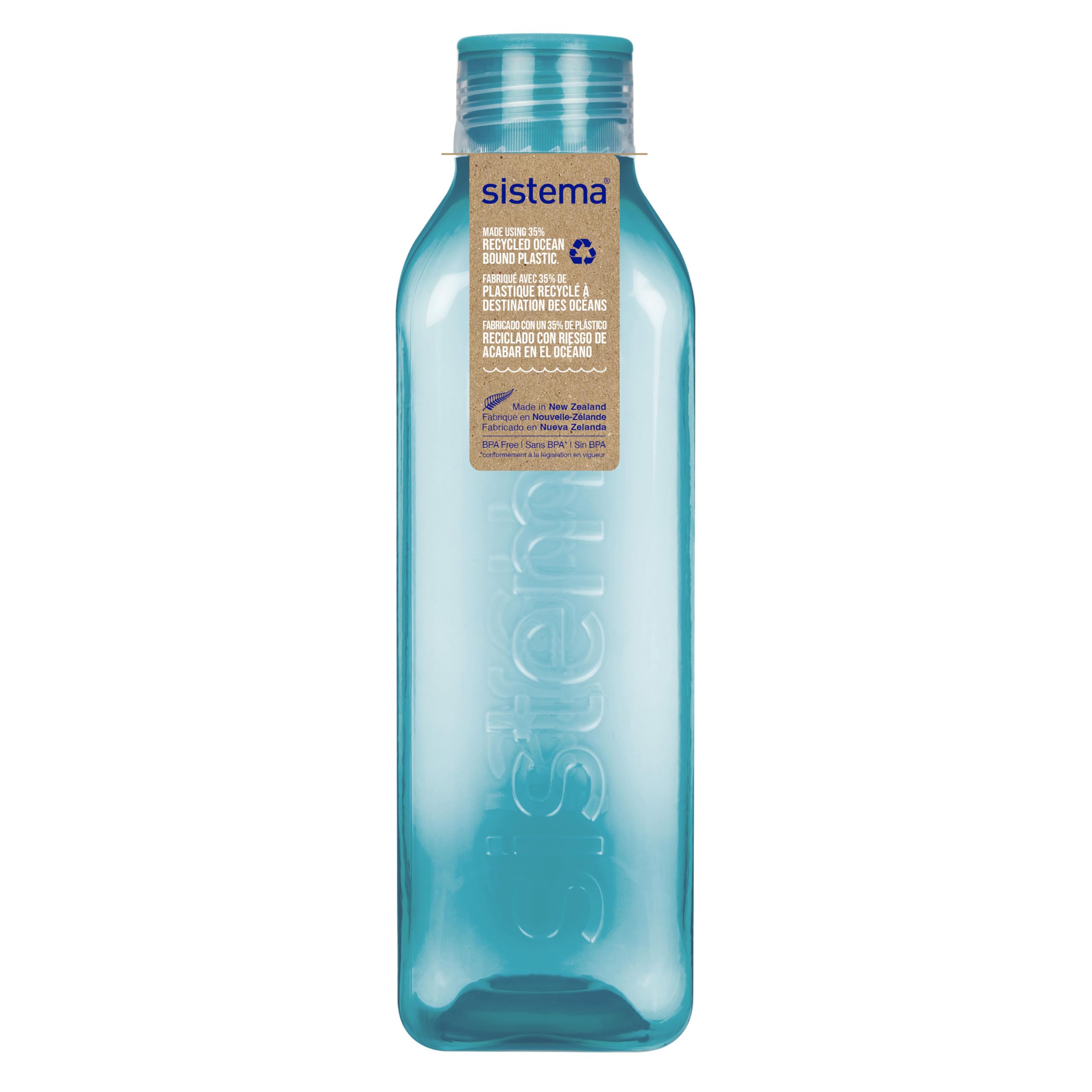 Sistema Square Water Bottle | 1L | Leakproof Kids Water Bottles | Teal Stone | 1 Count