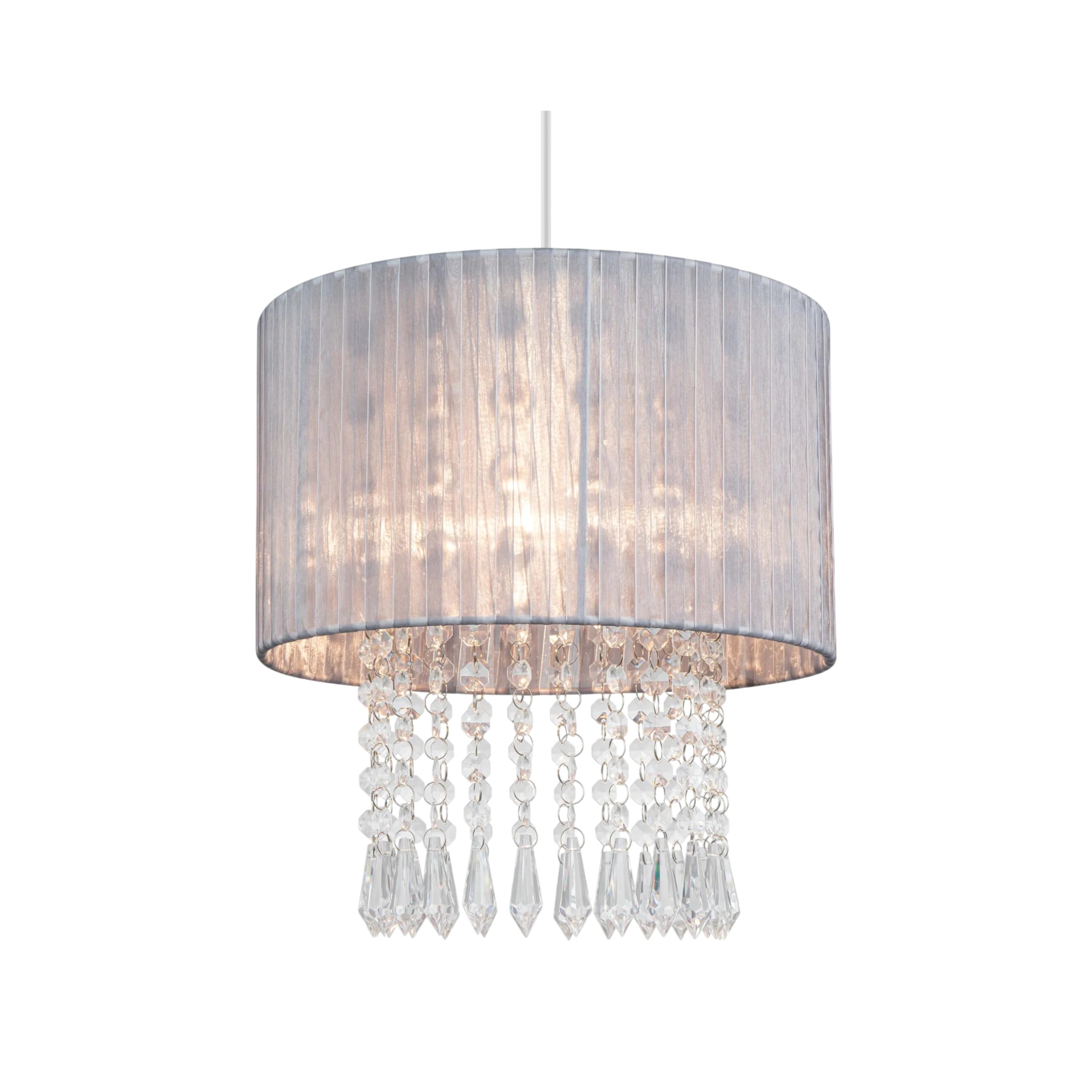 Winni Beaded Voile Easyfit Modern Lamp Shade - 30x30x31cm, fits E27/E14/B22 with adaptor included