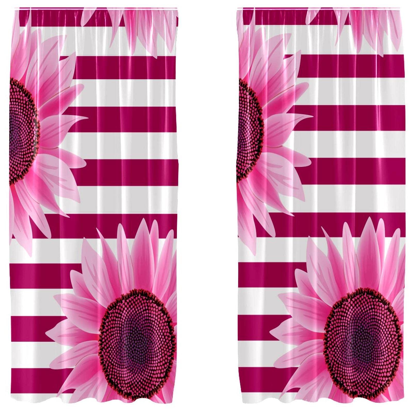Rideaux occultants pour salon et chambre motif tournesol rose 140x213cm