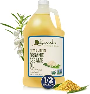 Kevala Organic Extra Virgin Sesame Oil, 64 fl oz (1/2 Gallon) - Cold Pressed Unrefined for Cooking, High Smoke Point & Skin Care