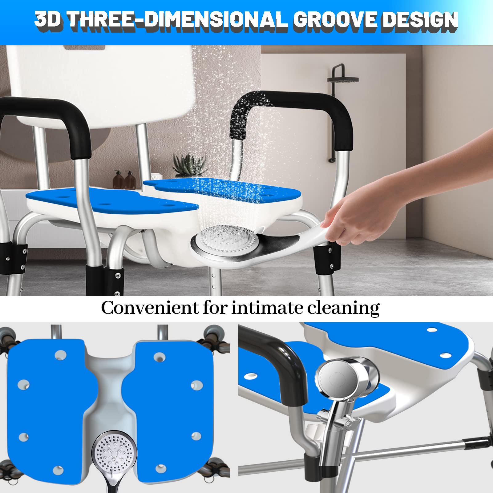 Heavy Duty Shower Chair with Arms and Back 400lbs, Slip Resistant Bath Chair with Reinforced Crossing Bar, U-Shape Groove Cutout Shower Seats for Elderly, Handicap, Disabled, Seniors, Pregnant