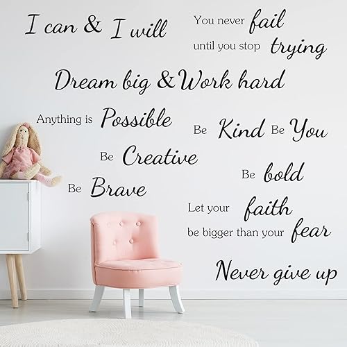 Miniatura 4 de 11 calcomanías inspiradoras para pared, con cita motivacional, decoración de vinilo para dormitorio, sala de estar, oficina, guardería, citas de