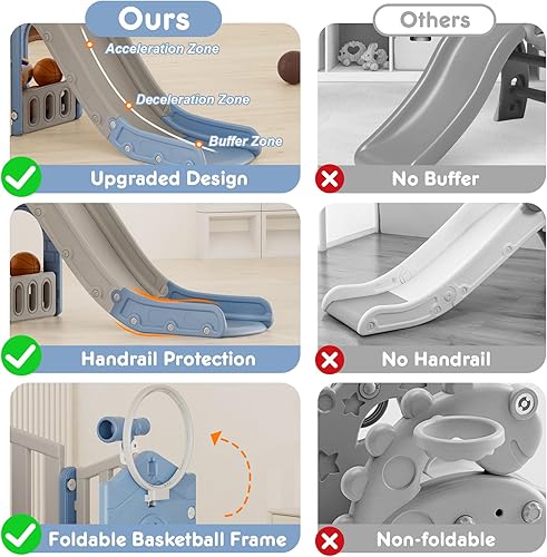 Miniatura 10 de YUFU Tobogán 8 en 1 para niños pequeños de 1 a 3 años, juego para niños pequeños con escalador, lanzamiento de anillo, aro de baloncesto, parque