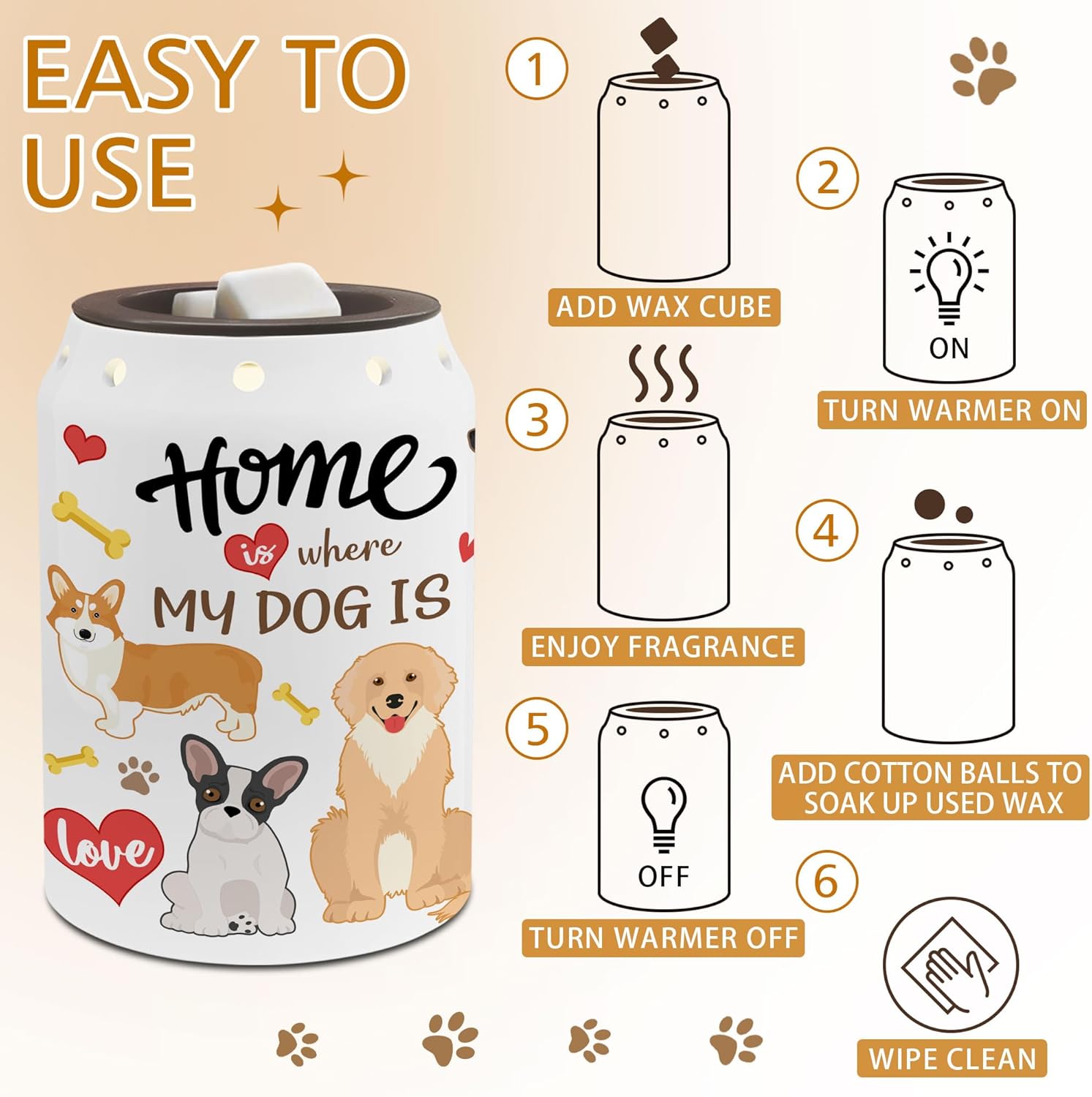 Dog Wax Melt Warmer, Cute Dog Mom Gifts, Housewarming Gifts for Women, Funny Electric Ceramic Wax Melt Warmer for Bathroom Kitchen Home
