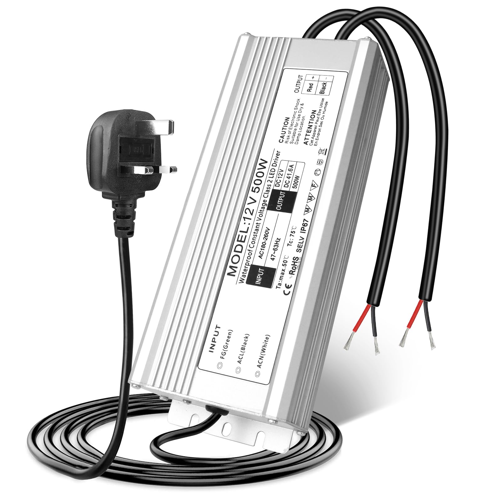 LightingWill 12V 41.6A 500W DC Universal Regulated Switching Power Supply, Converter AC 240V to DC 12V LED Power Adapter Transformer Driver for CCTV