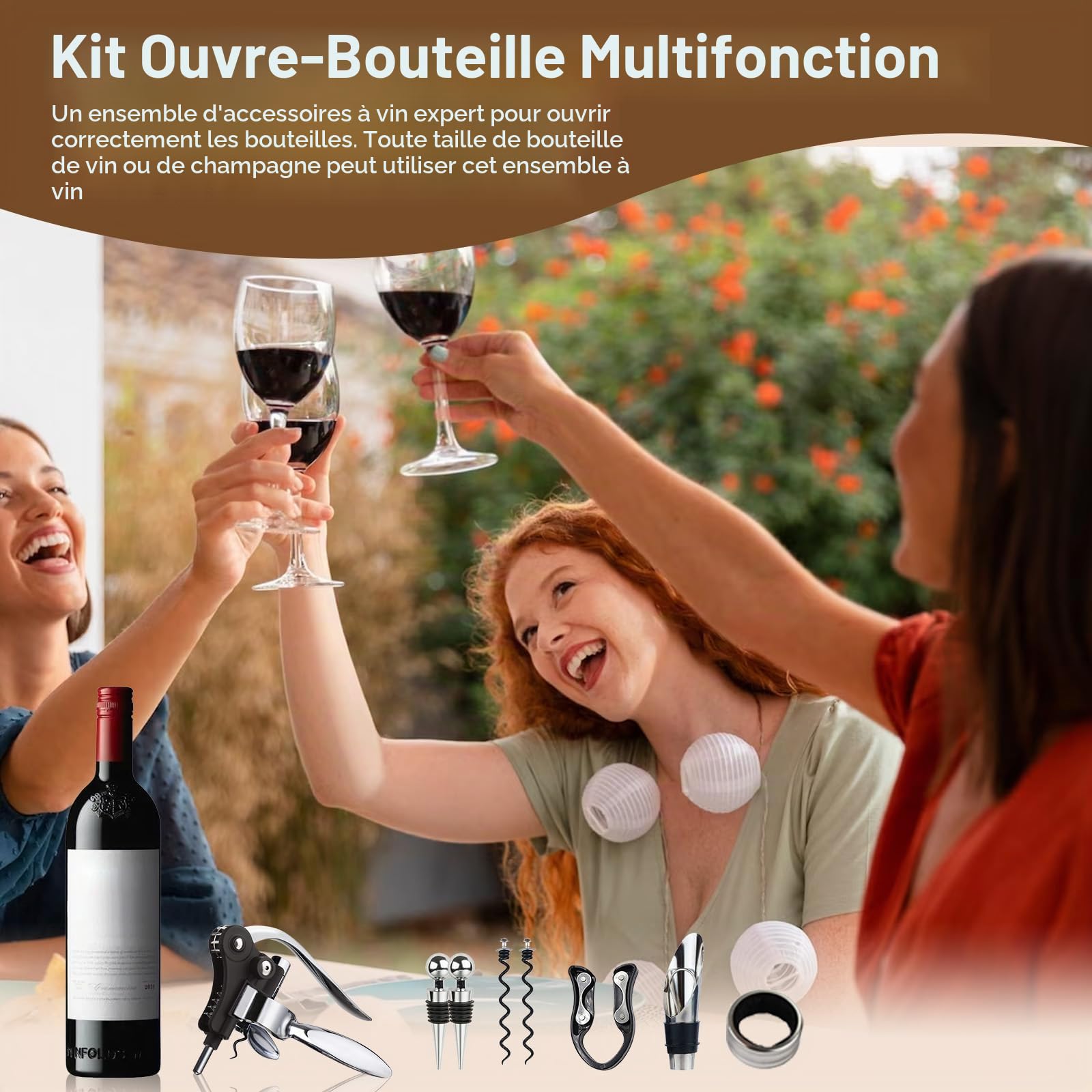 Tire Bouchon, 8 Pièces Ouvre Bouteille de Vin avec Boite Cadeau, Ensembles d'accessoires pour Vin avec Coupe-Capsule, Ouvre-Lapin, Anneaux Anti-Goutte, Bouchon et Verseur Vin, Vis sans Fin