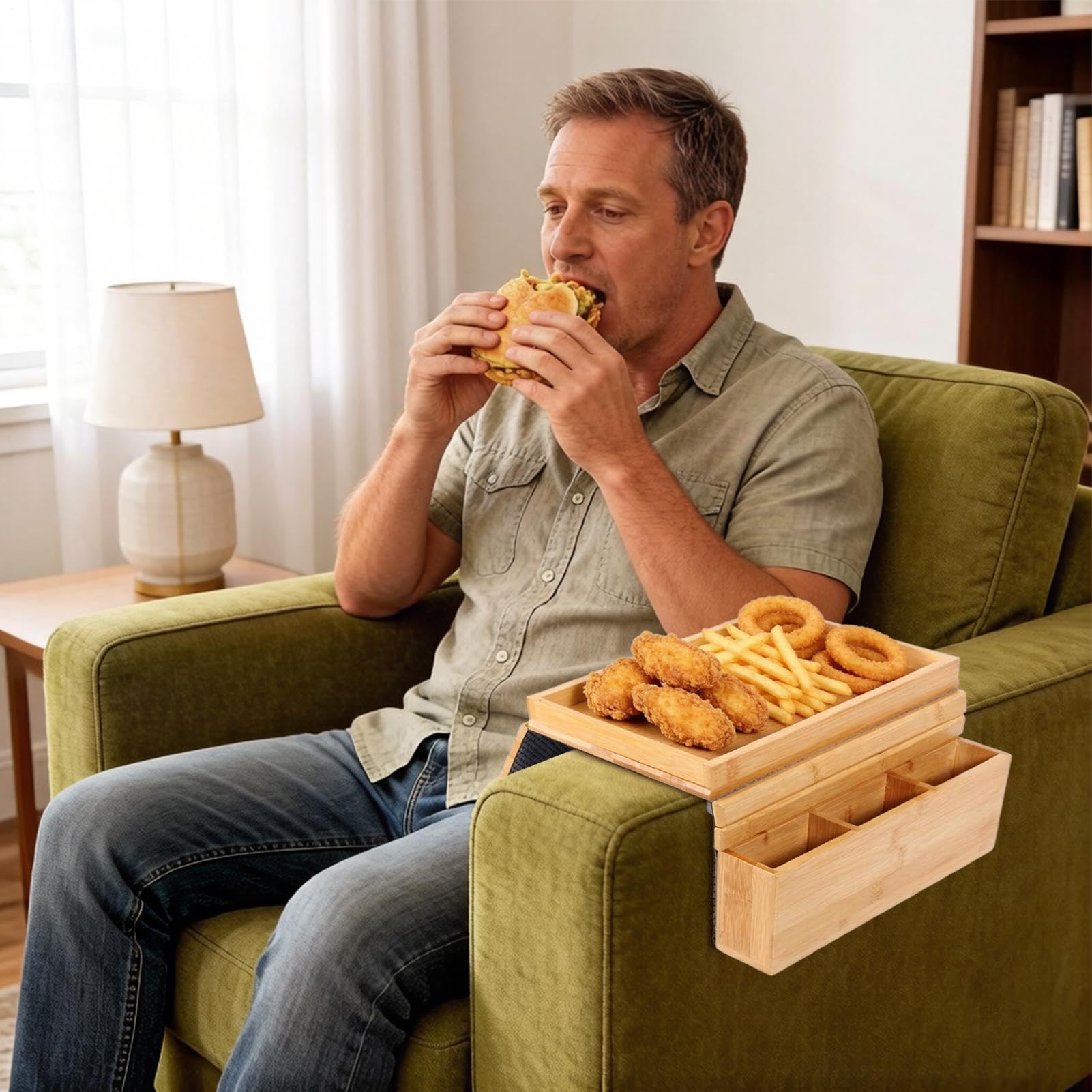 Mesa Para Reposabrazos De Sofá Organizador De Madera Antideslizante | Bandeja Mesa Para Sillón Y Soporte Mando A Distancia Mando A Distancia, Taza, Café, Teléfono, Snack, Salón, Hogar,