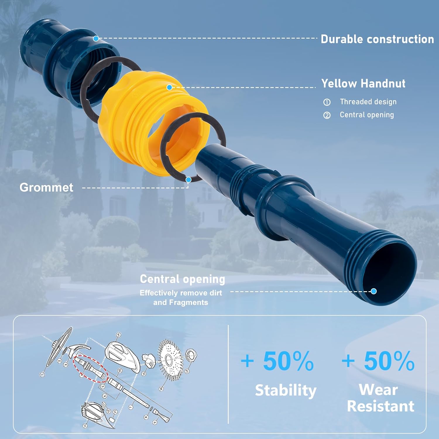 W70326 Cassette Outer Extension Pipe with Handnut - Replacement fits for Zodiac Baracuda G3/G3 Pro Pool Cleaner | Suction Side Pool Vacuum Part | Enhanced Pool Cleaning Accessory