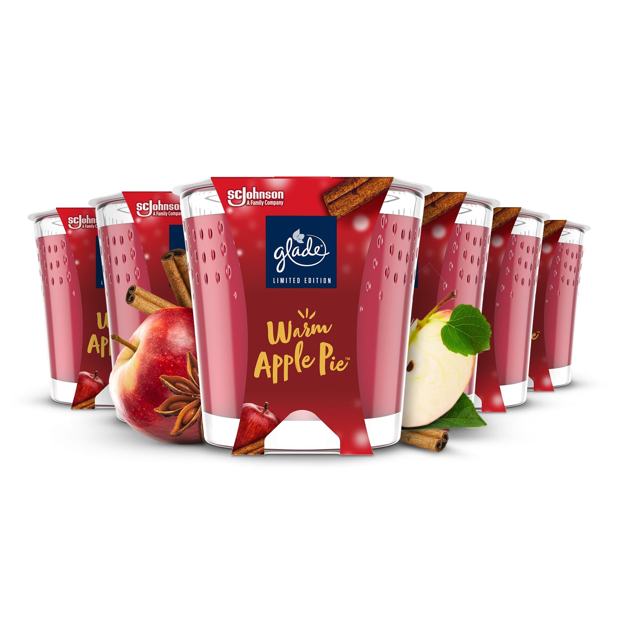 Jar Candle, Scented Candle Infused with Essential Oils, Up to 42 Hour Burn Time, Warm Apple Pie, Pack of 6 (6 x 129g)