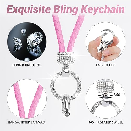 Miniatura 7 de Funda para llavero con cordón brillante, compatible con CLS CLK AMG CLK GLC GLE GLS ML SL SLK A C E R S G Soft TPU Smart Key Holder (rosa)