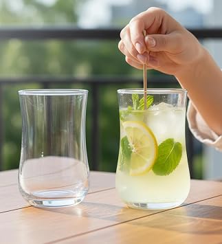 Yera Prima Bonn Zest Designer Tumbler Set of 12, 230 ml Each Transparent | Hot & Cold Drinks, Juice, Cocktail, Milkshake, Smoothie | Ideal for Home, Party, Restaurant, Gifting | Special Occasions