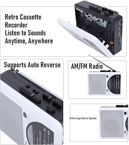 Miniatura 2 de Retro Cassette Player with Auto Reverse, Portable Tape Player AMFM Radio, Digital LED Display, Built in Speaker, Recording Function, Headphone Jack