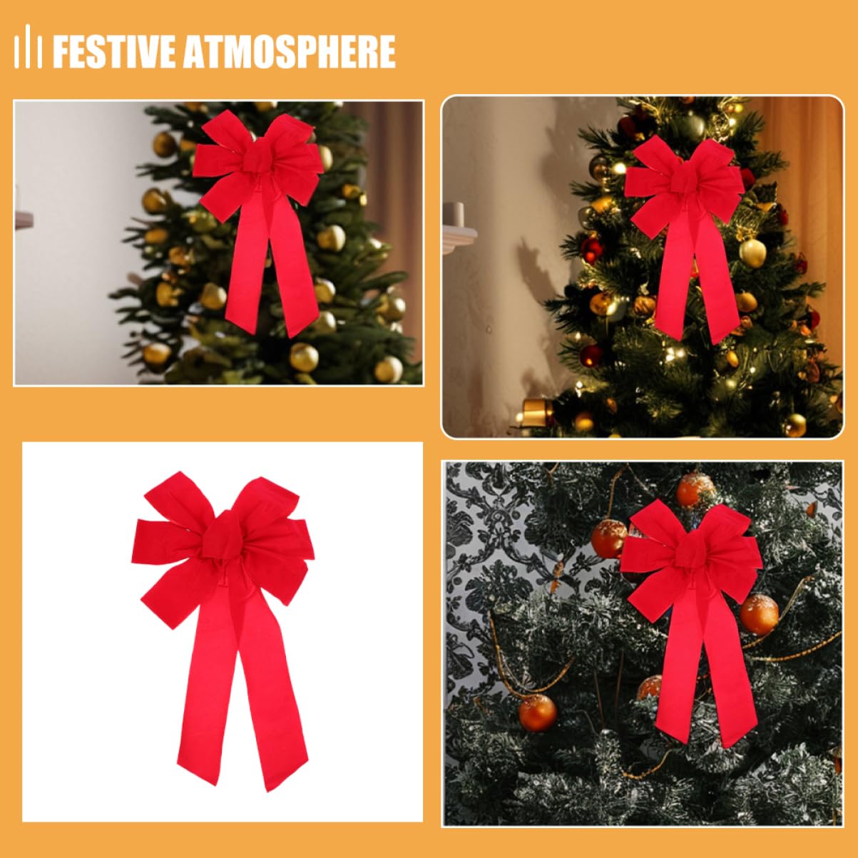 10piezas Lazo De Terciopelo Rojo Grande para Decoración De Puerta De Entrada Pared Valla Hogar Fiesta De Invierno Suministros De Decoración De Año