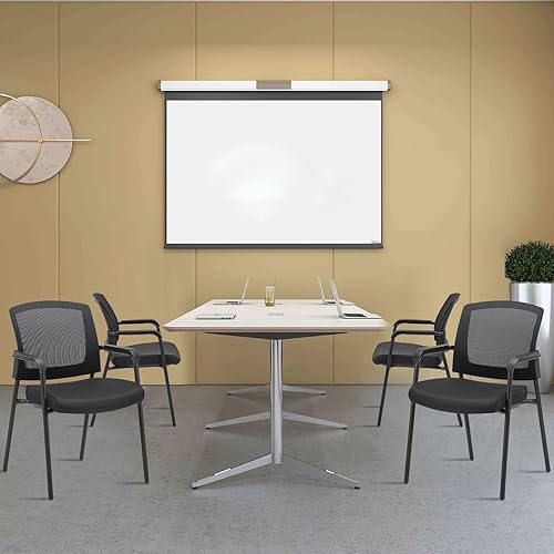 Miniatura 9 de CLATINA Silla de recepción de oficina, respaldo de malla apilable con soporte lumbar ergonómico y cojín de asiento grueso para sala de conferencias