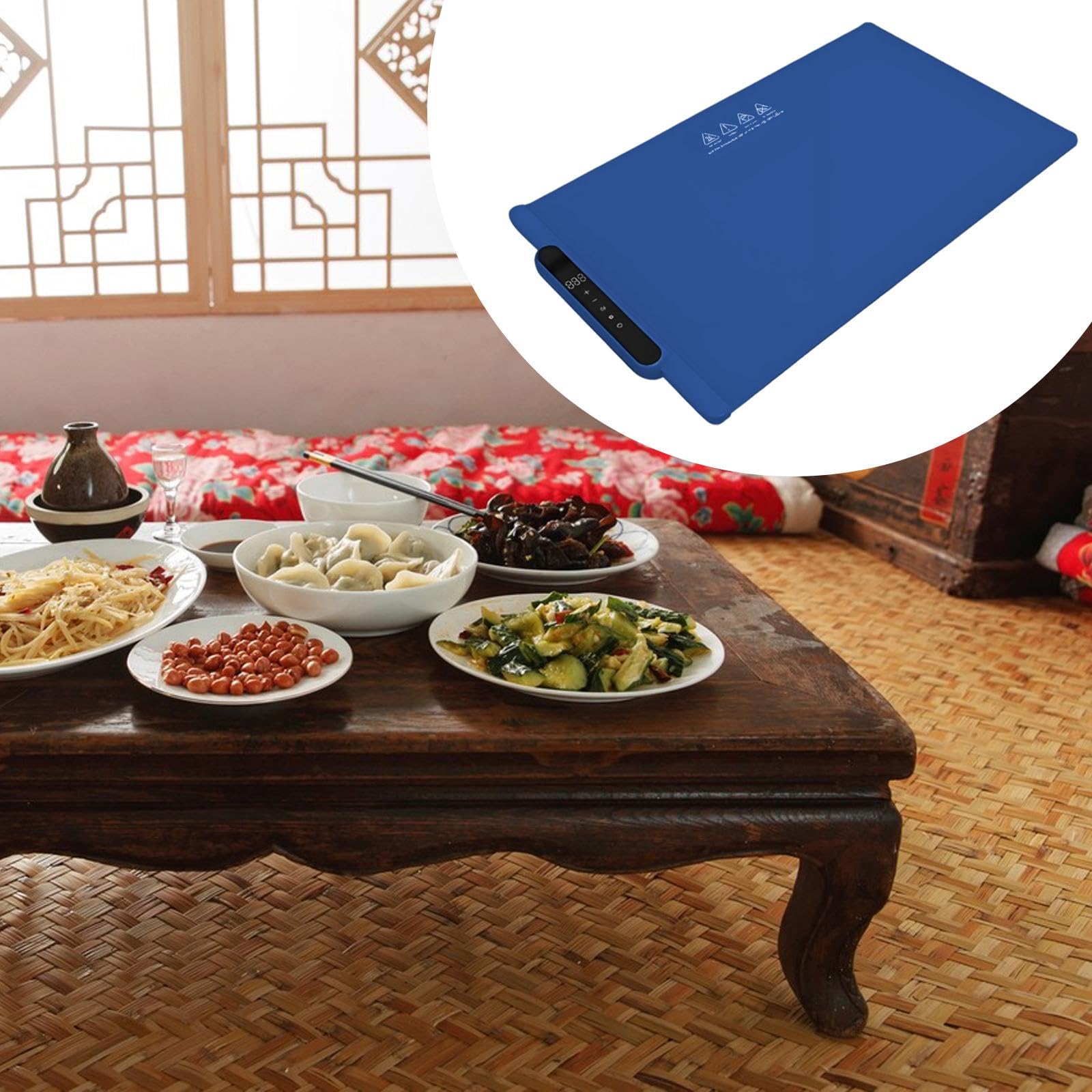 Manta Eléctrica Calefactora con Superficie para Calentar Alimentos, Bandeja Eléctrica Plegable para Buffet, Mantel Calefactor para Camareros, Azul, Individual