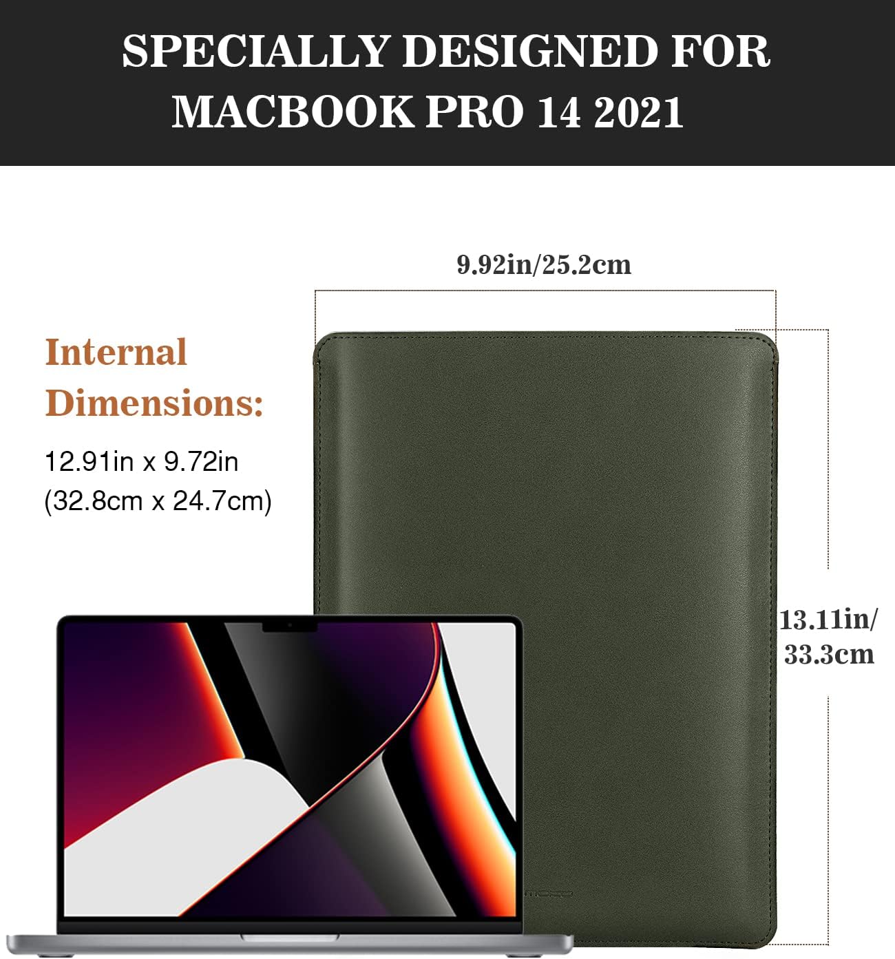 Moko Laptop Sleeve Compatible with New MacBook Pro 14 Inch M3/M2/M1 2023/2022/2021, Slim Stylish Laptop Bag Made of PU Leather, Fliz Sleeve Case, Carry Bag for 14 Inch MacBook, Midnight Green - Image 2