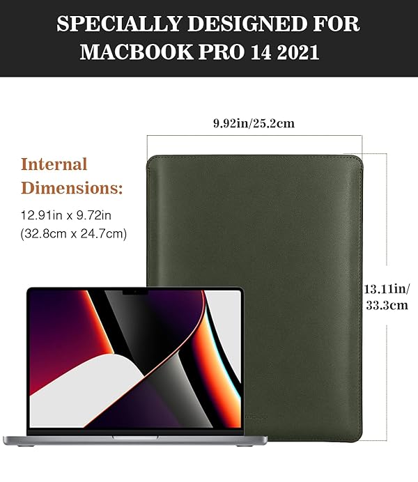 MoKo Laptop Sleeve Compatible with New Mac Pro 14 Inch M5/4/3/2/1 2026-2021, Slim Stylish Laptop Bag Made of PU Leather, Fliz Sleeve Case, Carry Bag for 14 Inch Mac, Midnight Green by MoKo - Image 2