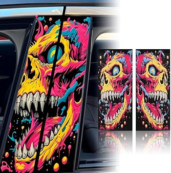 XhuangTech 1 Pair Car Centre Pillar Skull Sticker, Anti-Scratch Window Pillar Vinyl Cover Exterior Accessories, Waterproof B-Pillar Decal Self-Adhesive Stylish Decor for Car Side Door, Window A2
