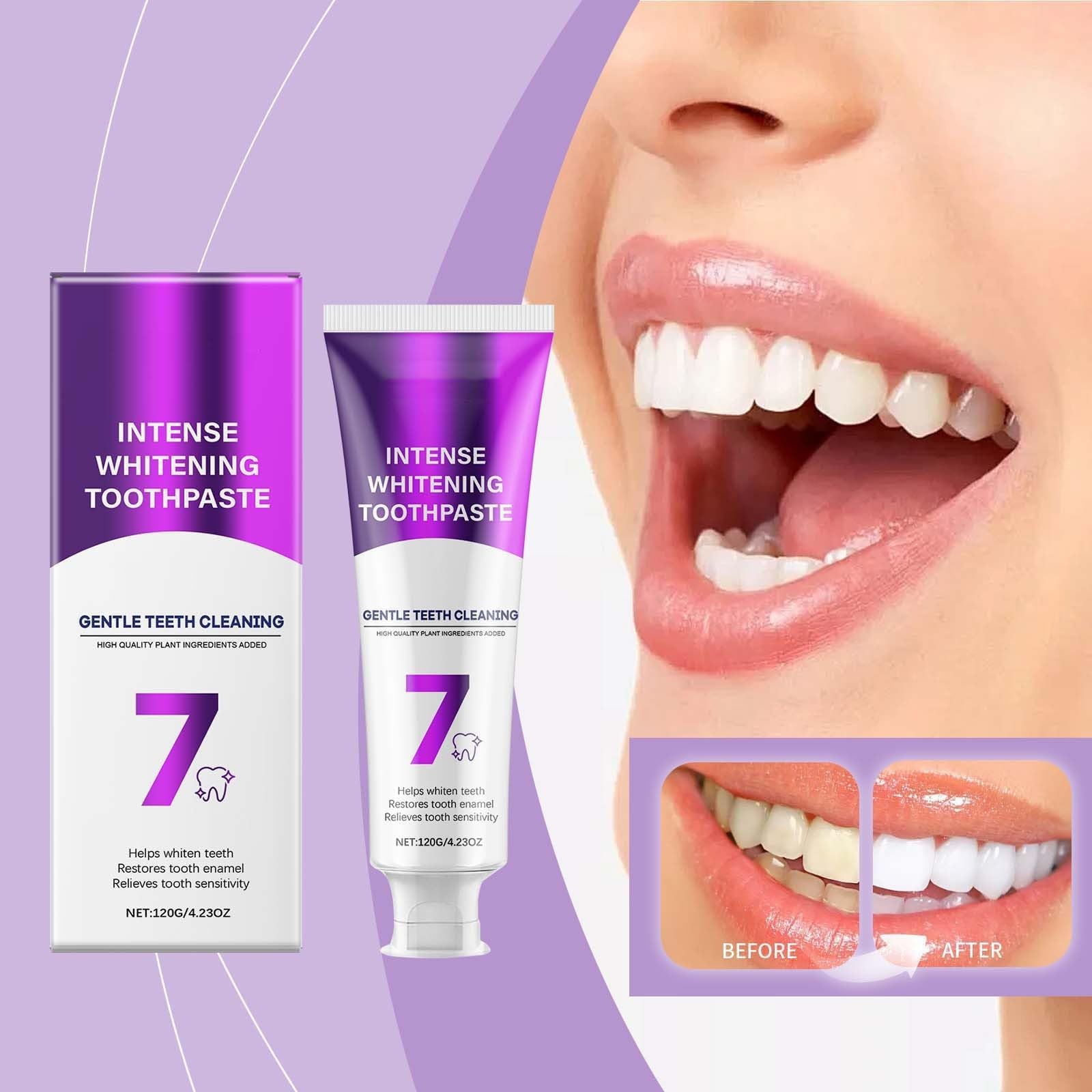 Dentifricio Sbiancante Intensivo 7-Pro, Formula Viola Potenziata con 7 Probiotici, Riparazione dello Smalto e Alito Fresco, per la Rimozione Profonda delle Macchie