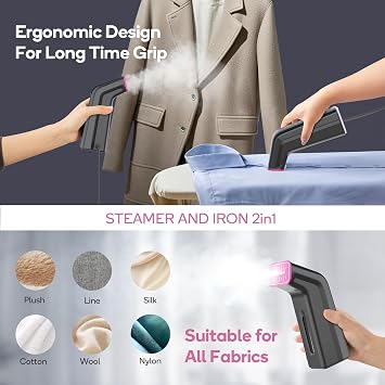 Portable Travel Steamer for Clothes,Dual Voltage & Wrong Voltage Alarm,100-240V Steamer & Iron 2 In 1,Integrated Large 170ml Tank Travel size,12-Min Continuous Steam,Fast Handheld Wrinkle Remover