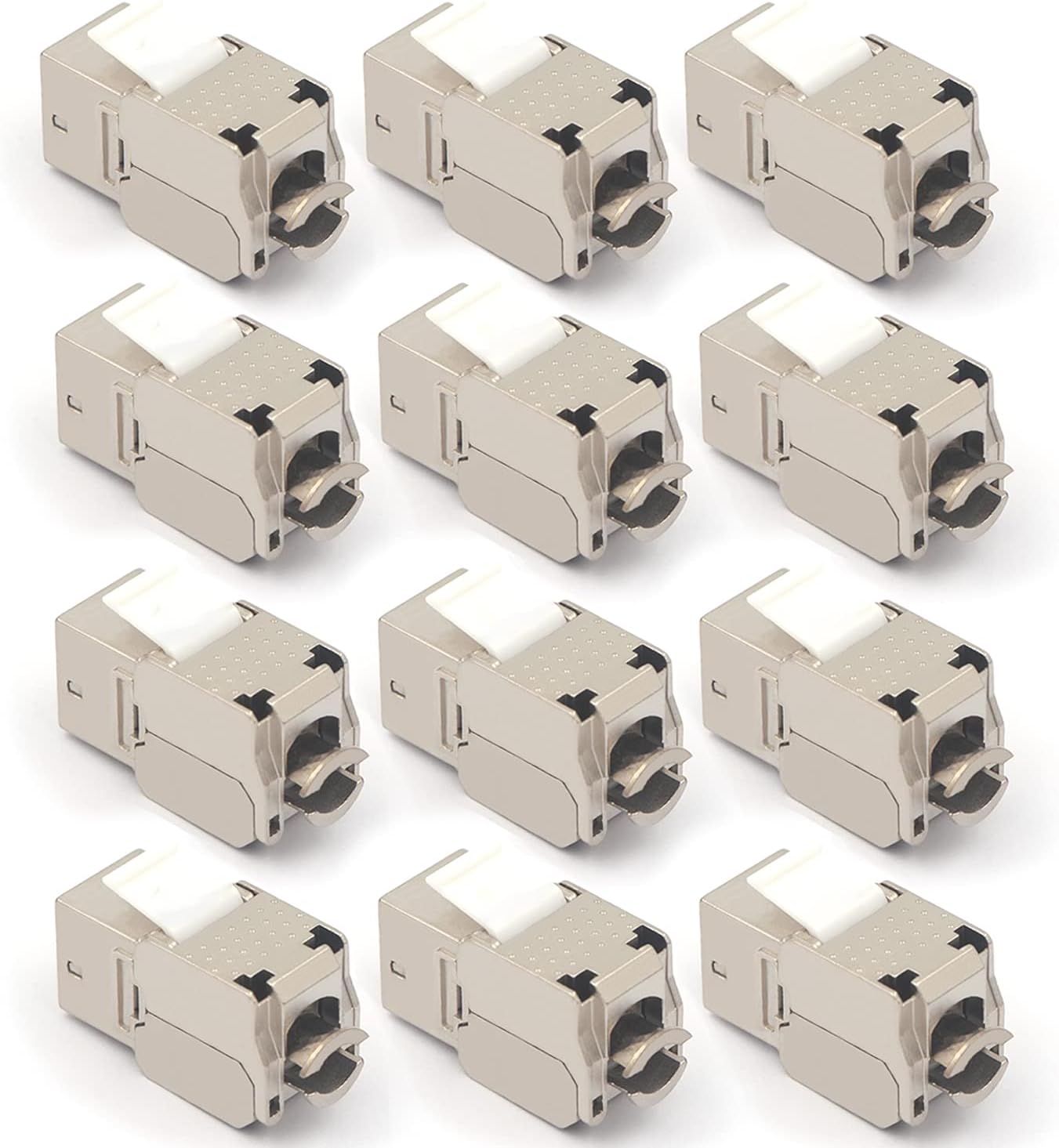 RJ45 Cat6A Shielded Keystone Jacks 12-Pack, 10Gbps Easy Toolless Modular Jacks PoE for 23 to 26 AWG Solid or Stranded S/FTP Ethernet Cable