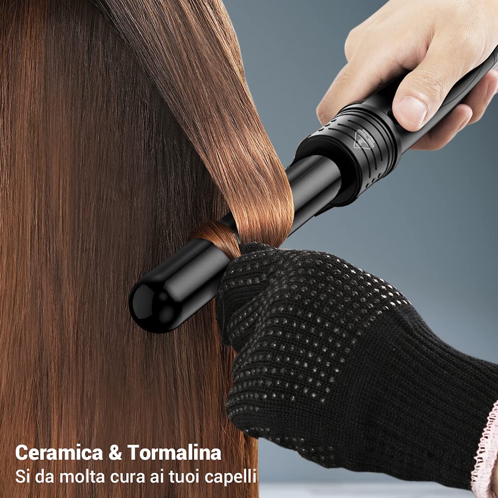 Ferro Arricciacapelli 5 in 1 Ondulatore Modellatore Multifunzione Schermo LCD 80°C - 230°C Temperatura Regolabile Ceramica con Ferri di Diverso Diametro ET-W301(Nero)