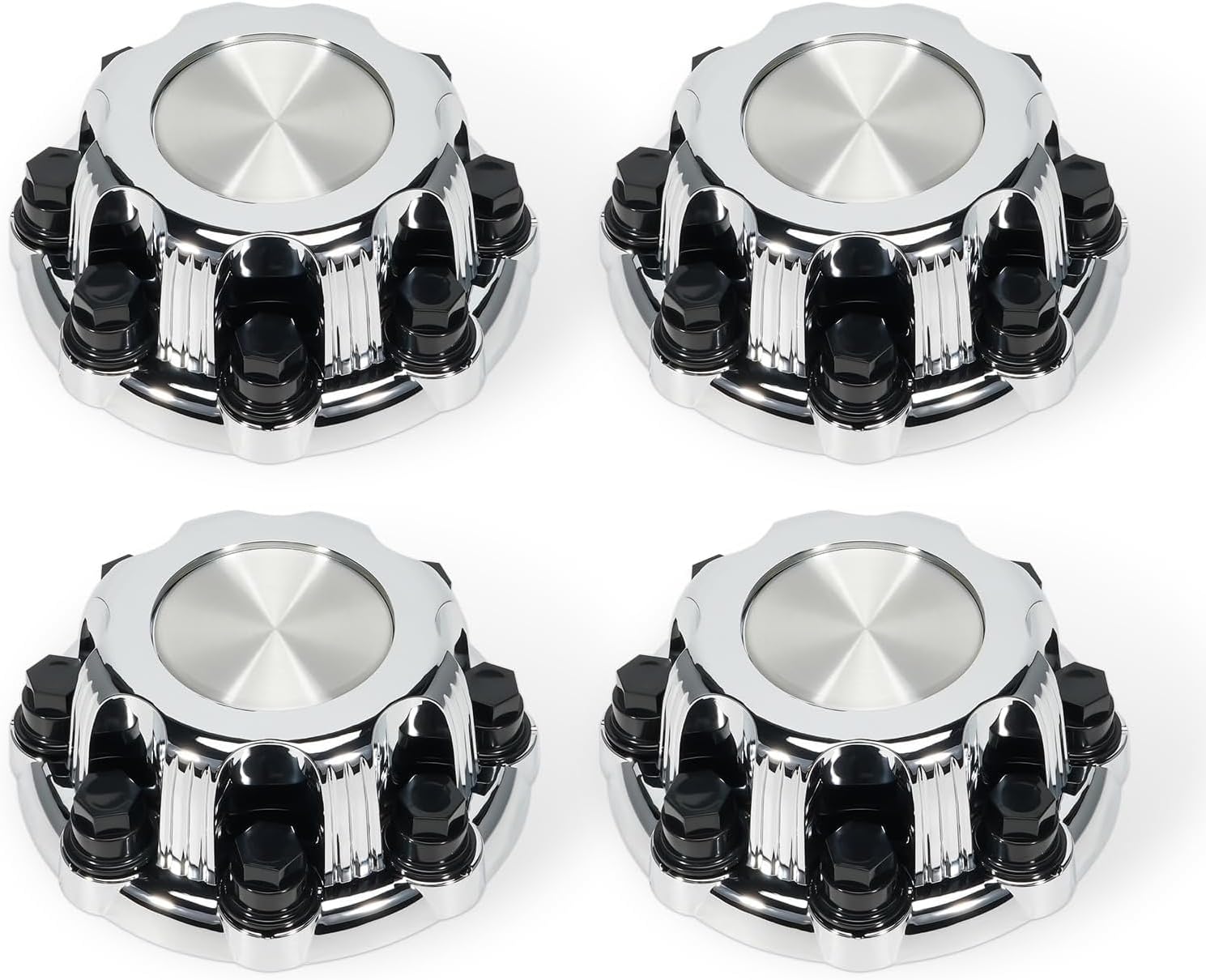 (Set of 4) Chrome 8 Lug Wheel Center Caps Compatible with Chevy Silverado 1500HD 2500 3500, Avalanche, Suburban, GMC Sierra Yukon 1998-2013, Fits 16" Rim | OE# 15039489 15039488 9597169 9597170