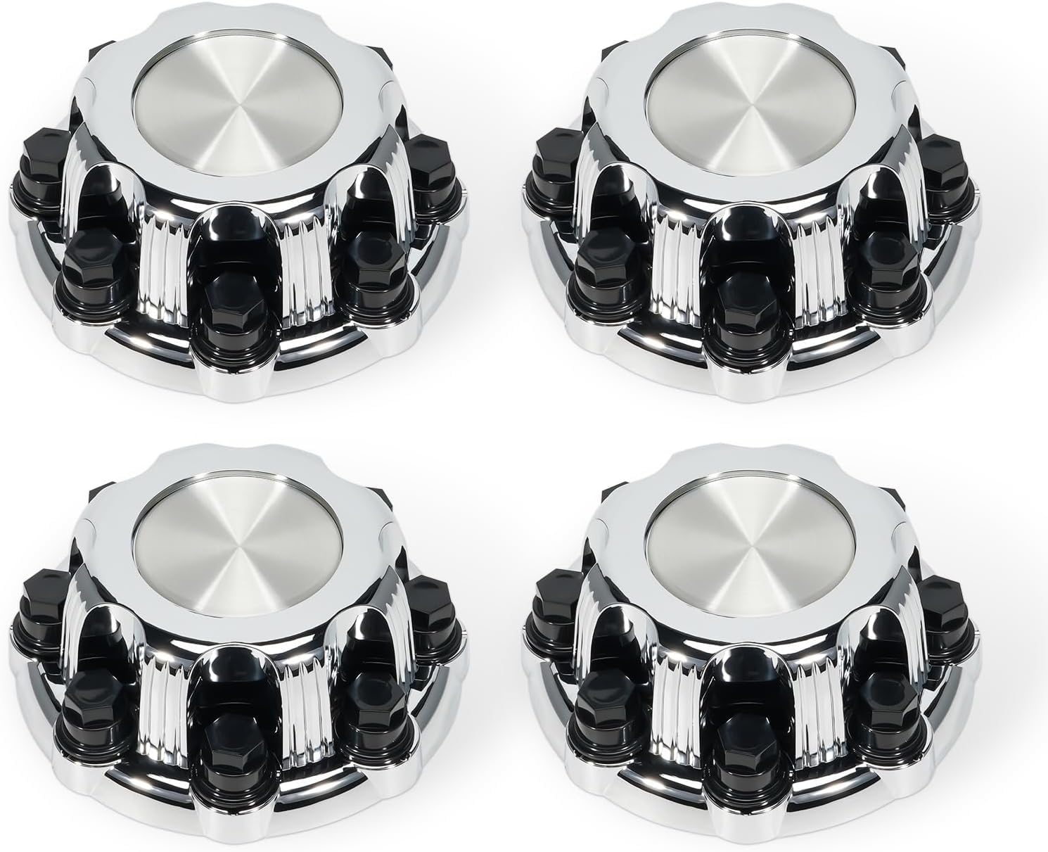 Photo 1 of (Set of 4) Chrome 8 Lug Wheel Center Caps Compatible with Chevy Silverado 1500HD 2500 3500, Avalanche, Suburban, GMC Sierra Yukon 1998-2013, Fits 16" Rim | OE# 15039489 15039488 9597169 9597170