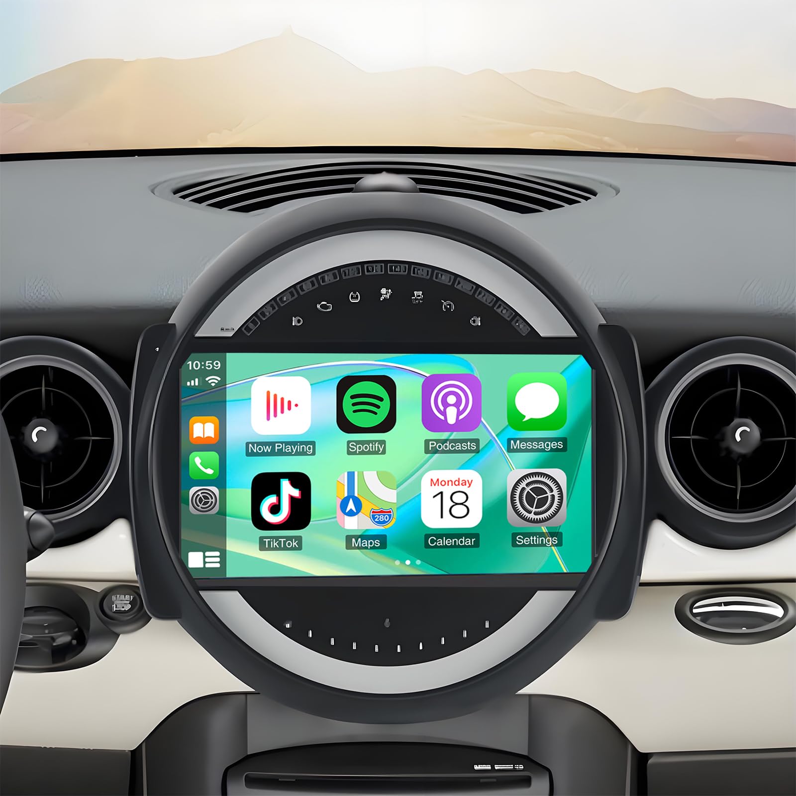 Car Stereo Radio for BMW Mini Cooper R56 2007-2014，9” Touch Screen Car Radio Receiver with Wireless/Wired Carplay Android Auto GPS Navigation Head