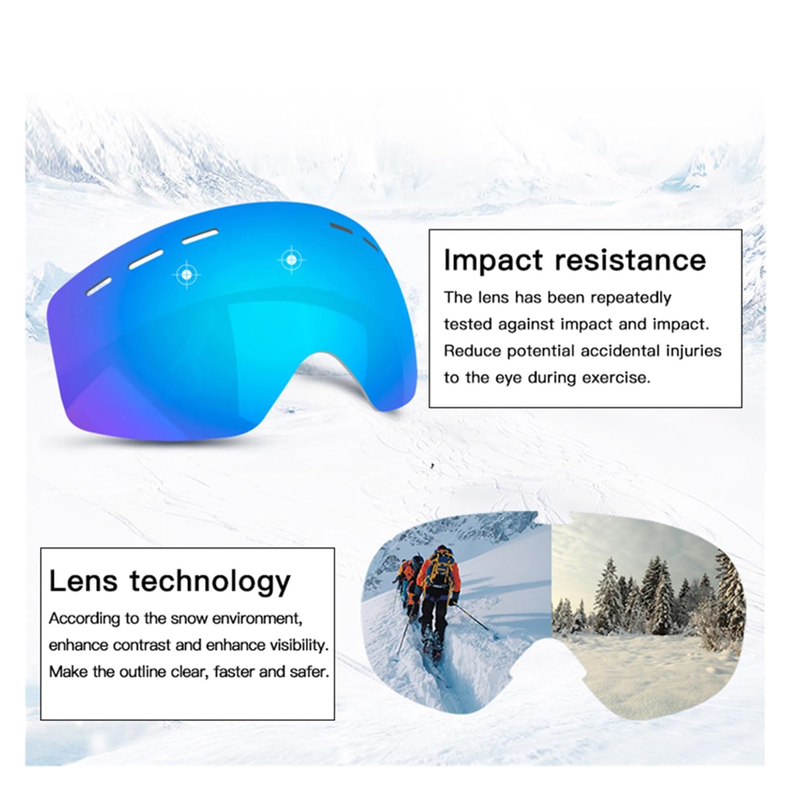 Occhiali da Sci Invernali - Occhiali da Sci antiappannamento a Doppio Strato UV400 Occhiali da Sci Lenti a Specchio Occhiali da Snowboard Antivento Occhiali da Esterno (Colore: Grigio) (WS)
