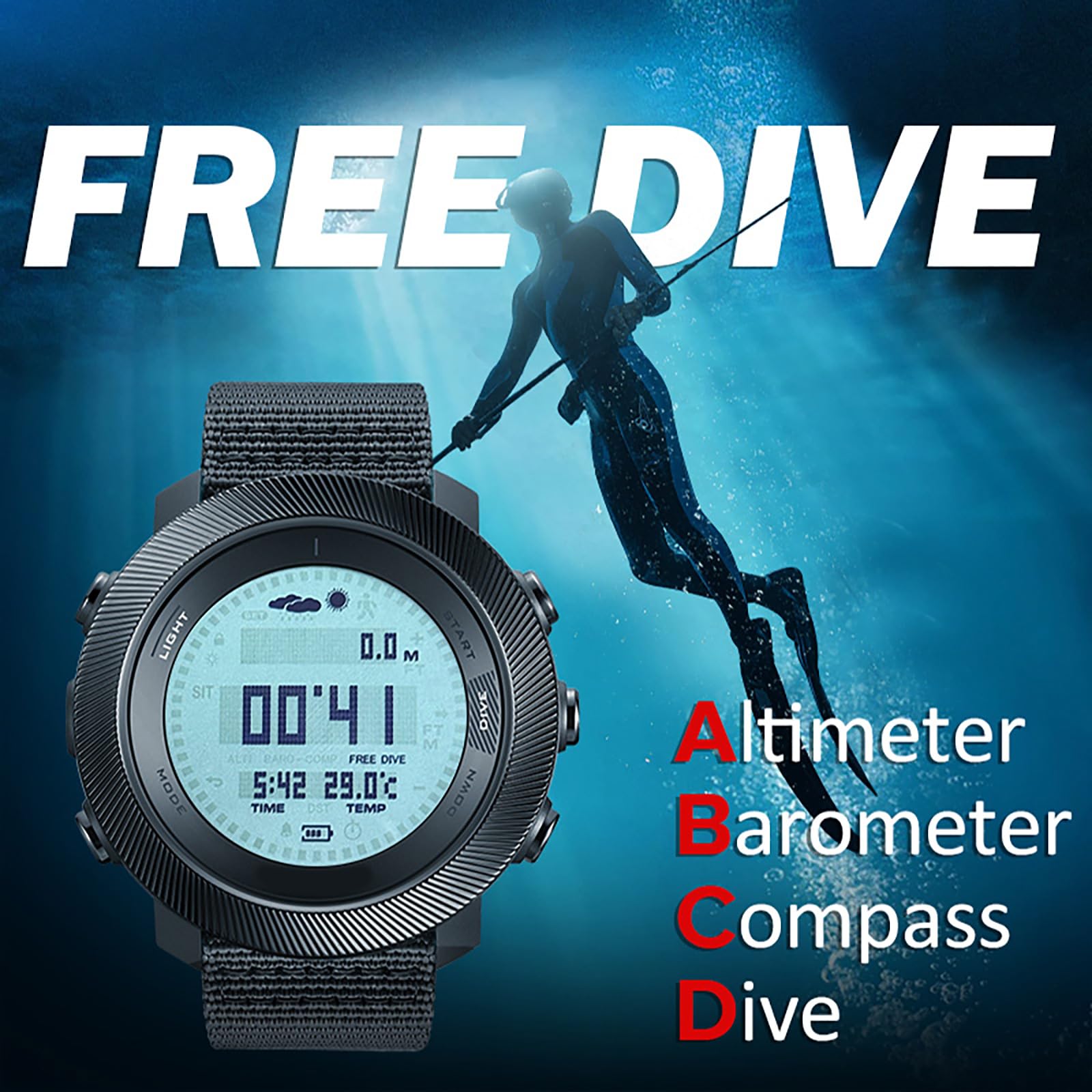 Reloj deportivo para hombre, podómetro, reloj de buceo, reloj de pulsera militar con brújula, barómetro, altímetro, resistente al agua, 10 bar, reloj digital para hombre, reloj de fitness, calorías
