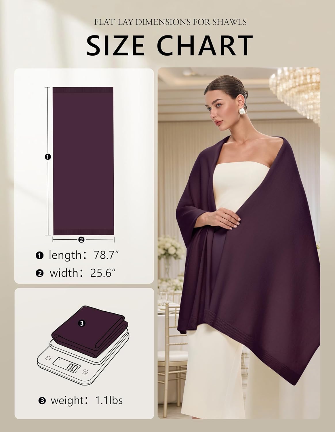 PULI Women's Pashmina Shawl Wraps for Evening Dress Large Scarf Blanket Long Wedding Bridal Winter Warm Shoulder Wrap - Image 6