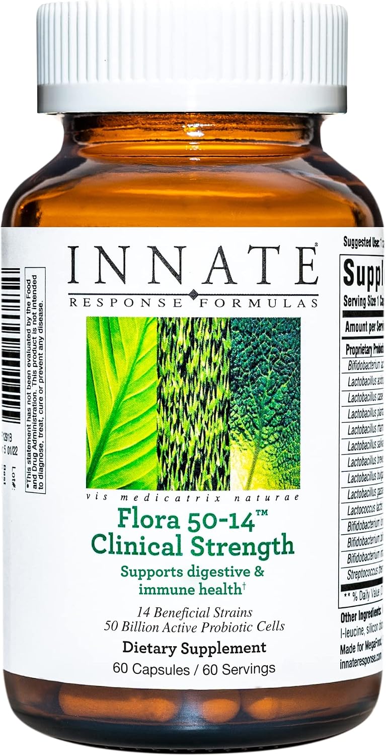 INNATE Response Formulas, Flora 50-14 Clinical Strength, Probiotic Supplement with 50 Billion CFU, 14 Probiotic Strains, Vegan, Non-GMO Project Verified