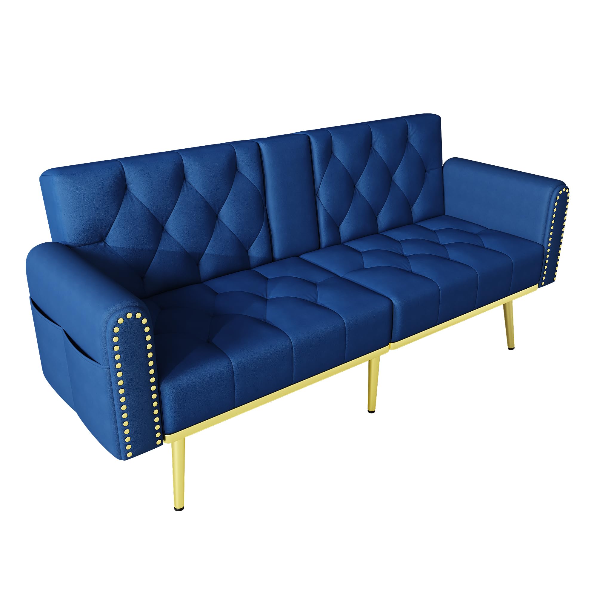 SACOOL Sofá cama doble plegable con función reclinable, tres ángulos de inclinación ajustables, soporte para bebidas, funda de tela, color azul, adecuado para salón, dormitorio, cine en casa