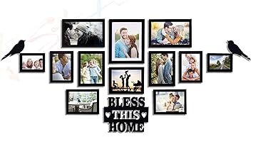 Art Street - Bless This Home Set of 12 Individual Photo Frame Frames (Mix Size) with MDF Plaque