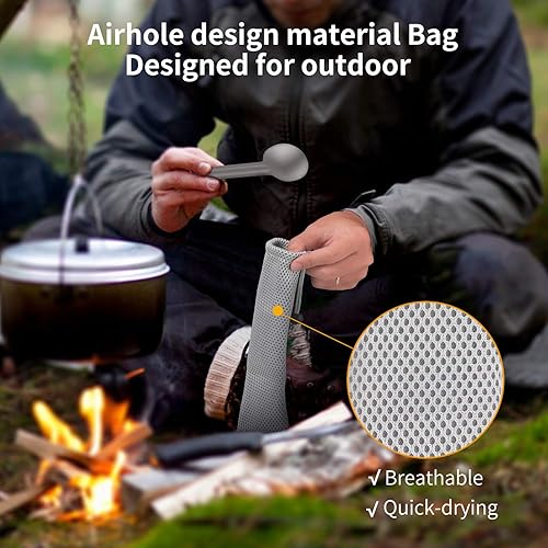 Miniatura 4 de OUTXE Spork y Cuchara de Mango Largo de Titanio, Juego de Camping de 8.7 Pulgadas