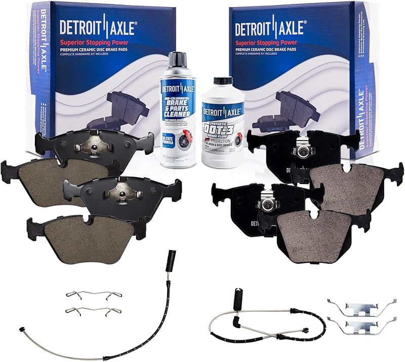 Pastilhas de freio cerâmicas Detroit Axle para BMW M3 2001–2004 – Kit dianteiro e traseiro